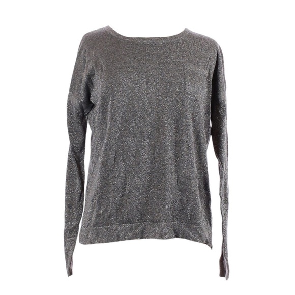 Caslon Metallic Lurex Sweater M Gray Silver Cashmere Blend Crewneck Pullover - Picture 2 of 10